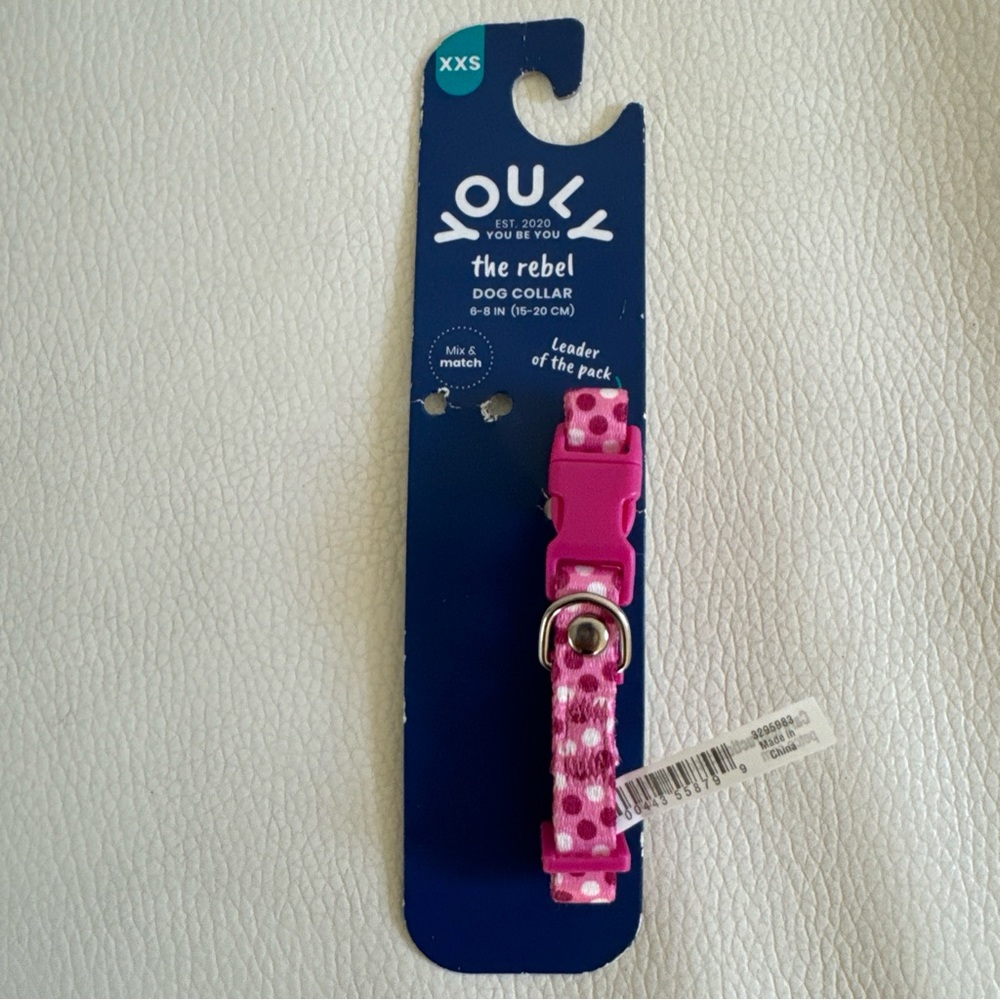 Youly the rebel dog collar pink polka dots XXS